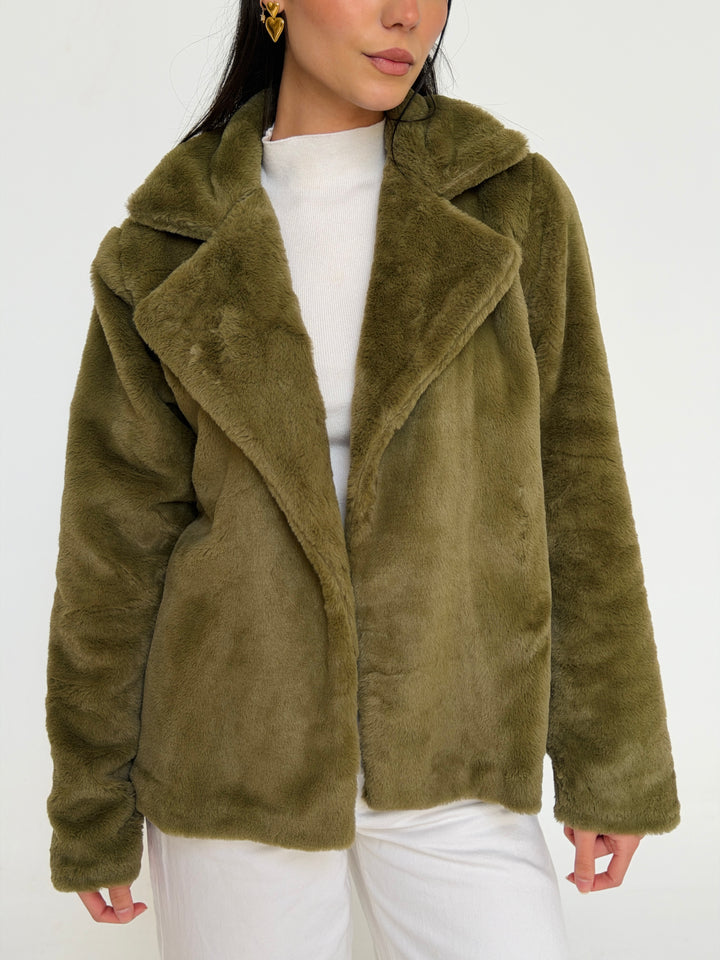 Fur cropped jacket- olive