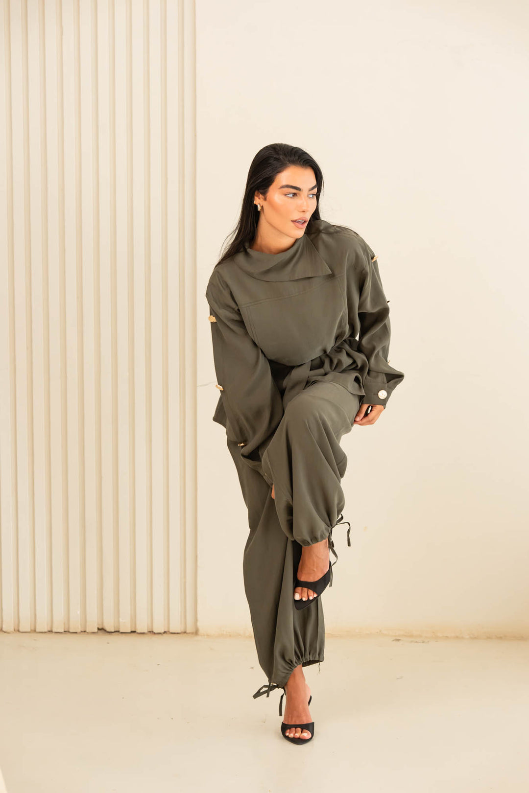 Button collar set- olive green