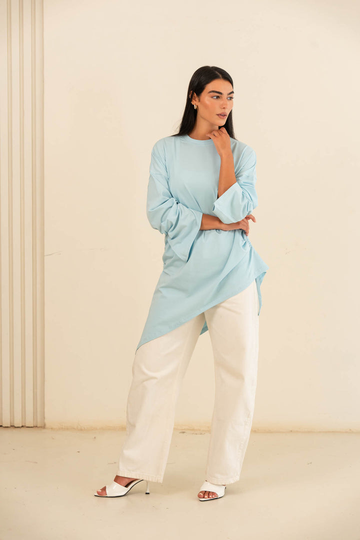 Tie cotton top- baby blue