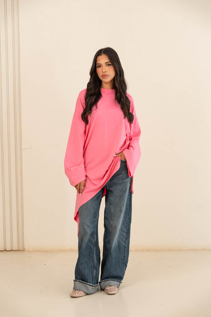Tie cotton top- pink
