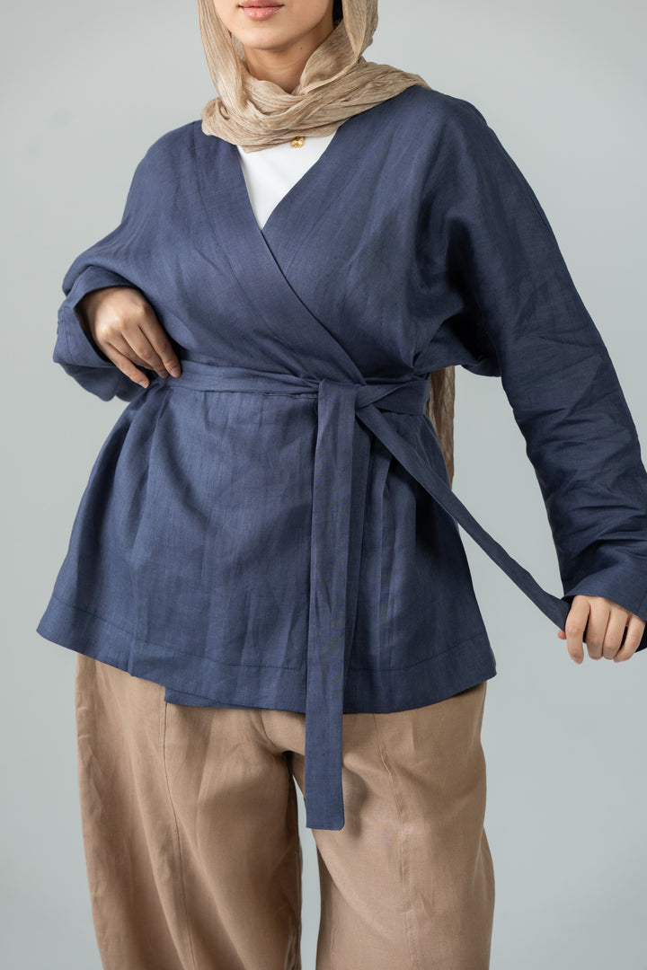 Wrapped linen shirt -indigo
