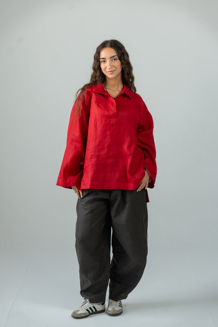 Cozy linen top - fiery red