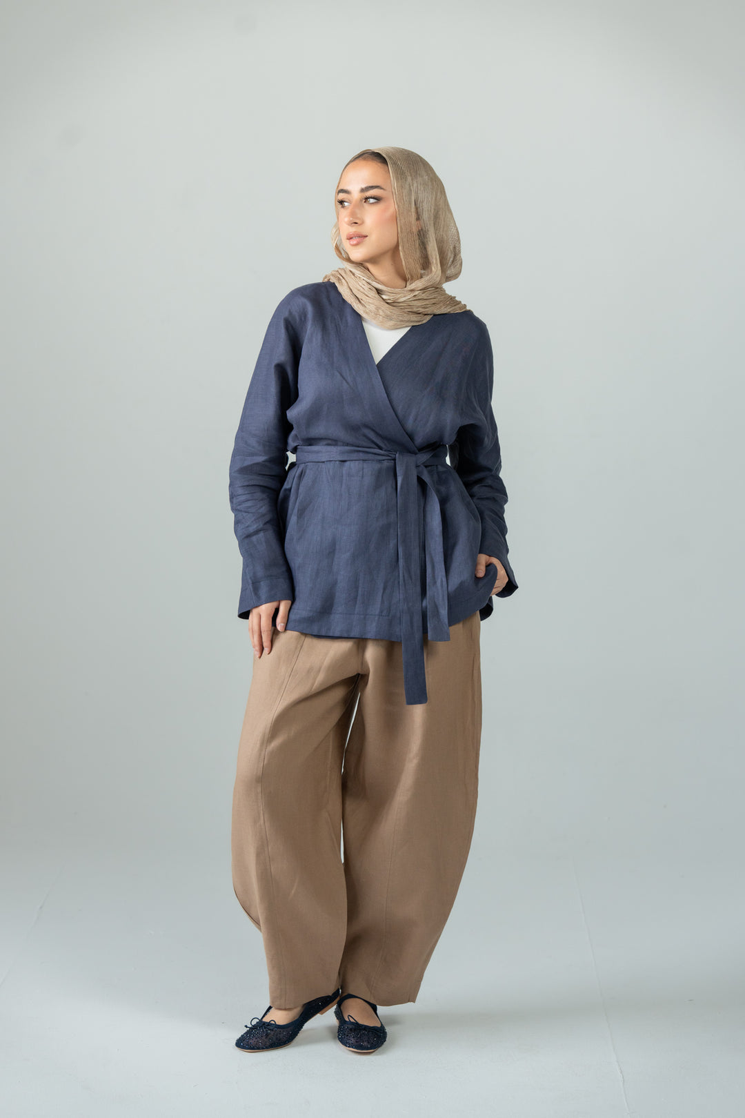 Wrapped linen shirt -indigo