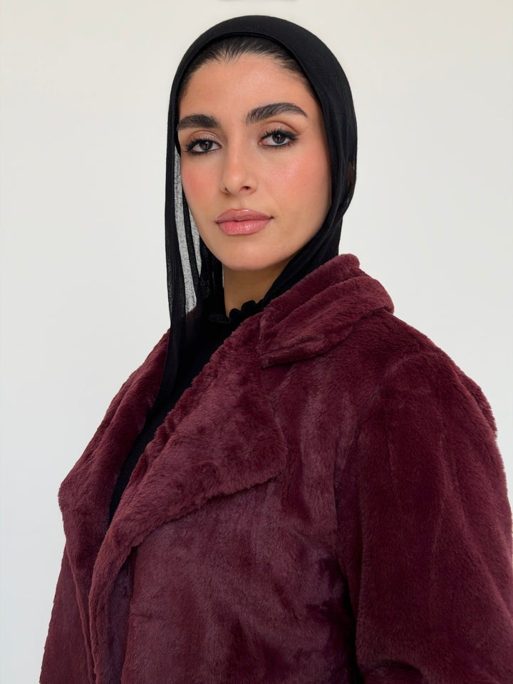 Fur cropped jacket- burgundy