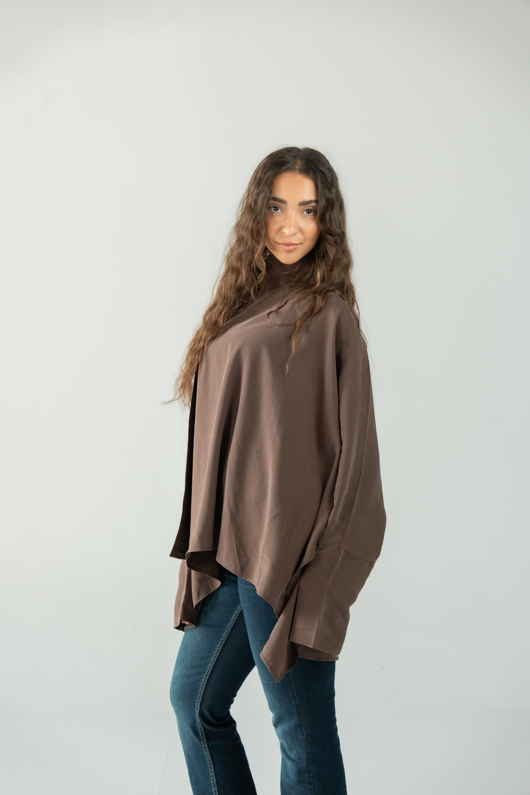 Scarf poncho top - brown