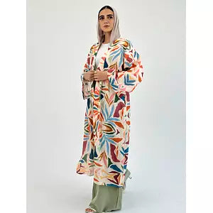 Linen printed kimono colored