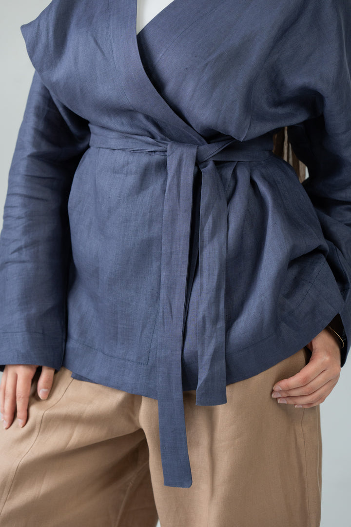 Wrapped linen shirt -indigo
