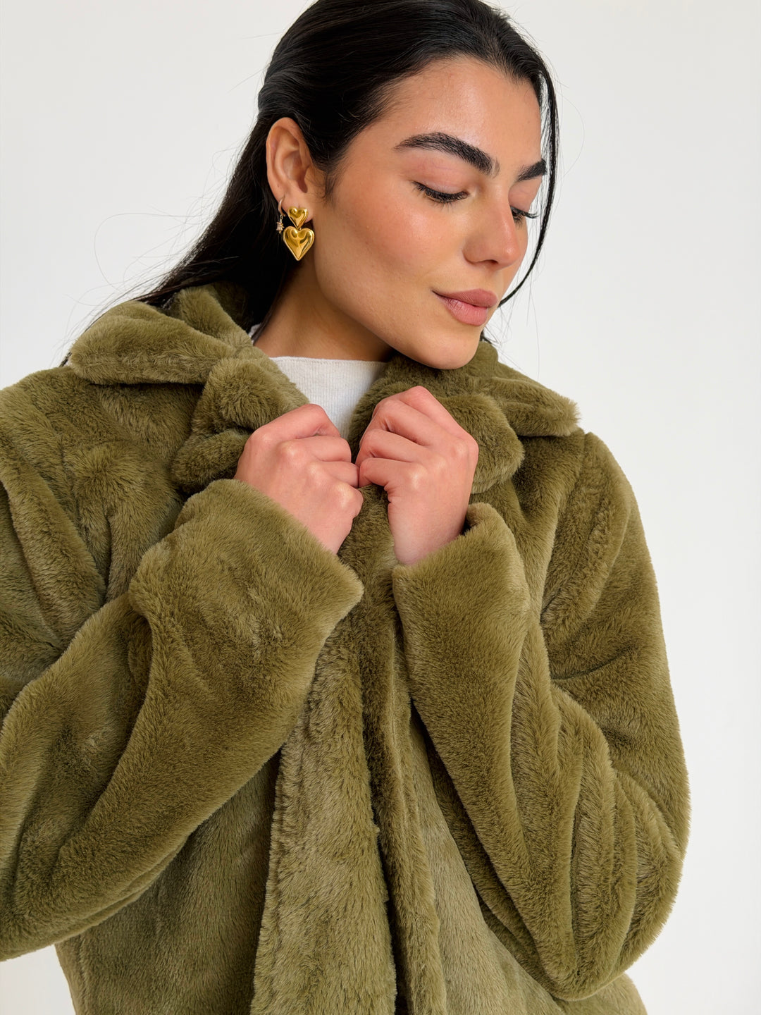 Fur cropped jacket- olive