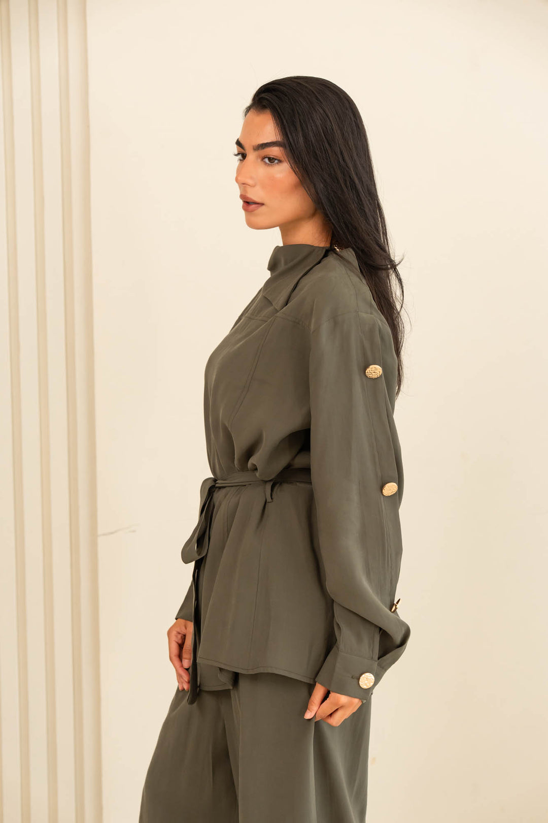 Button collar set- olive green