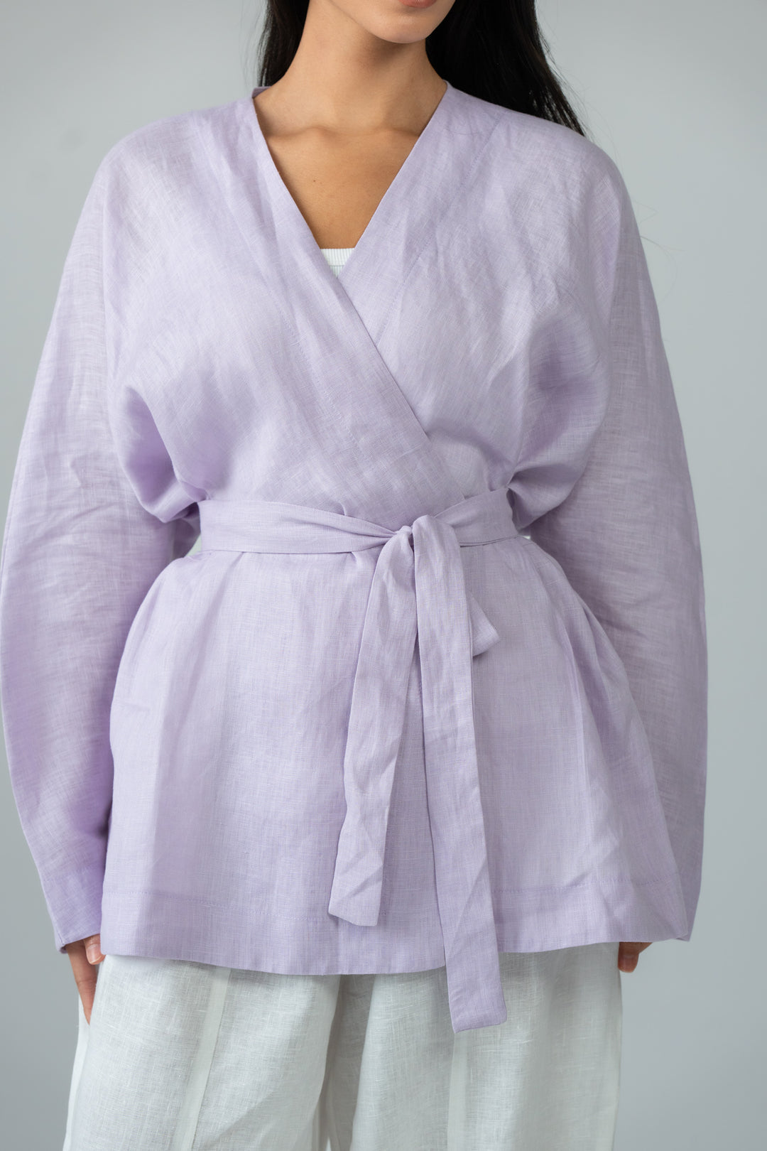 Wrapped linen shirt -lilac