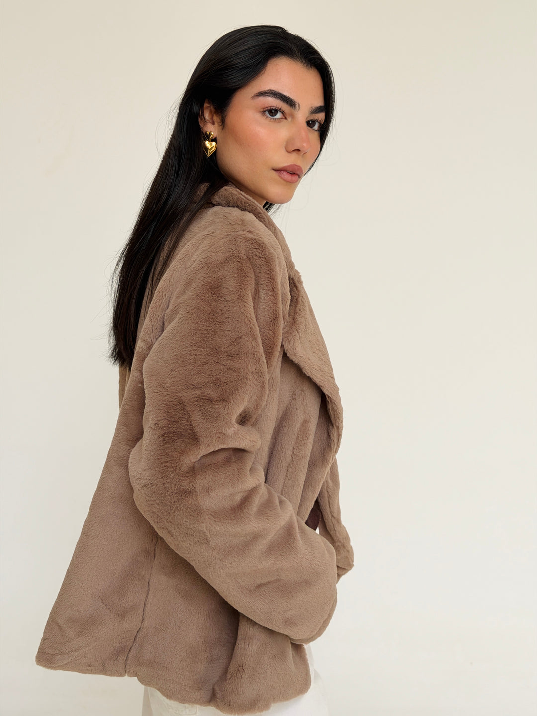 Fur cropped jacket- beige