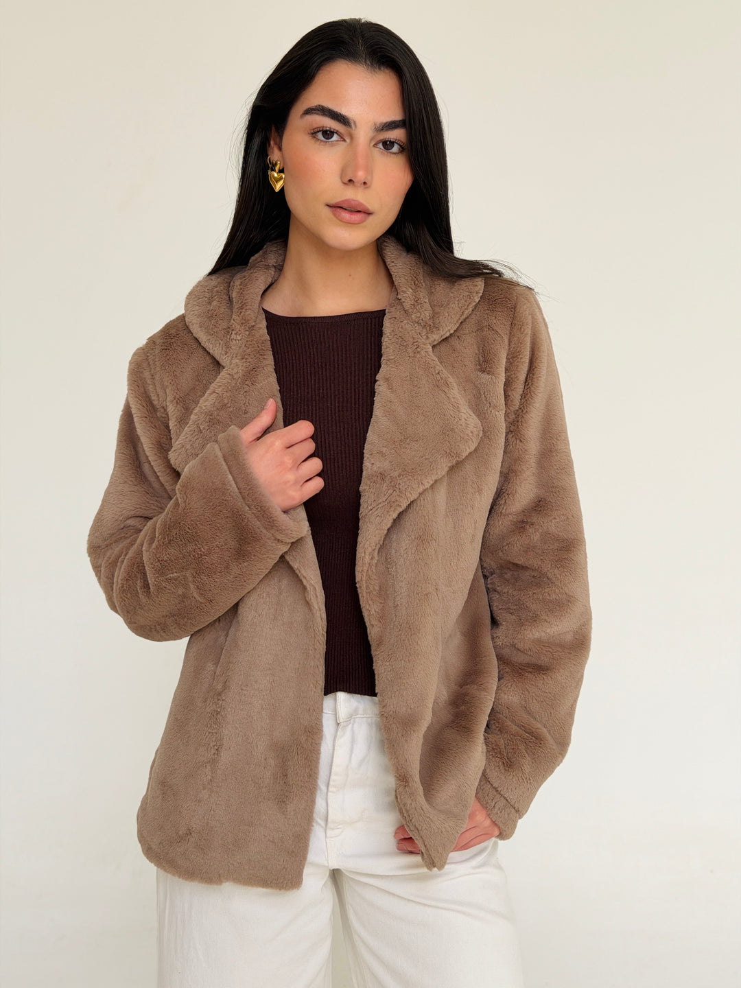 Fur cropped jacket- beige
