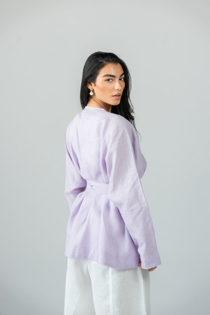Wrapped linen shirt -lilac