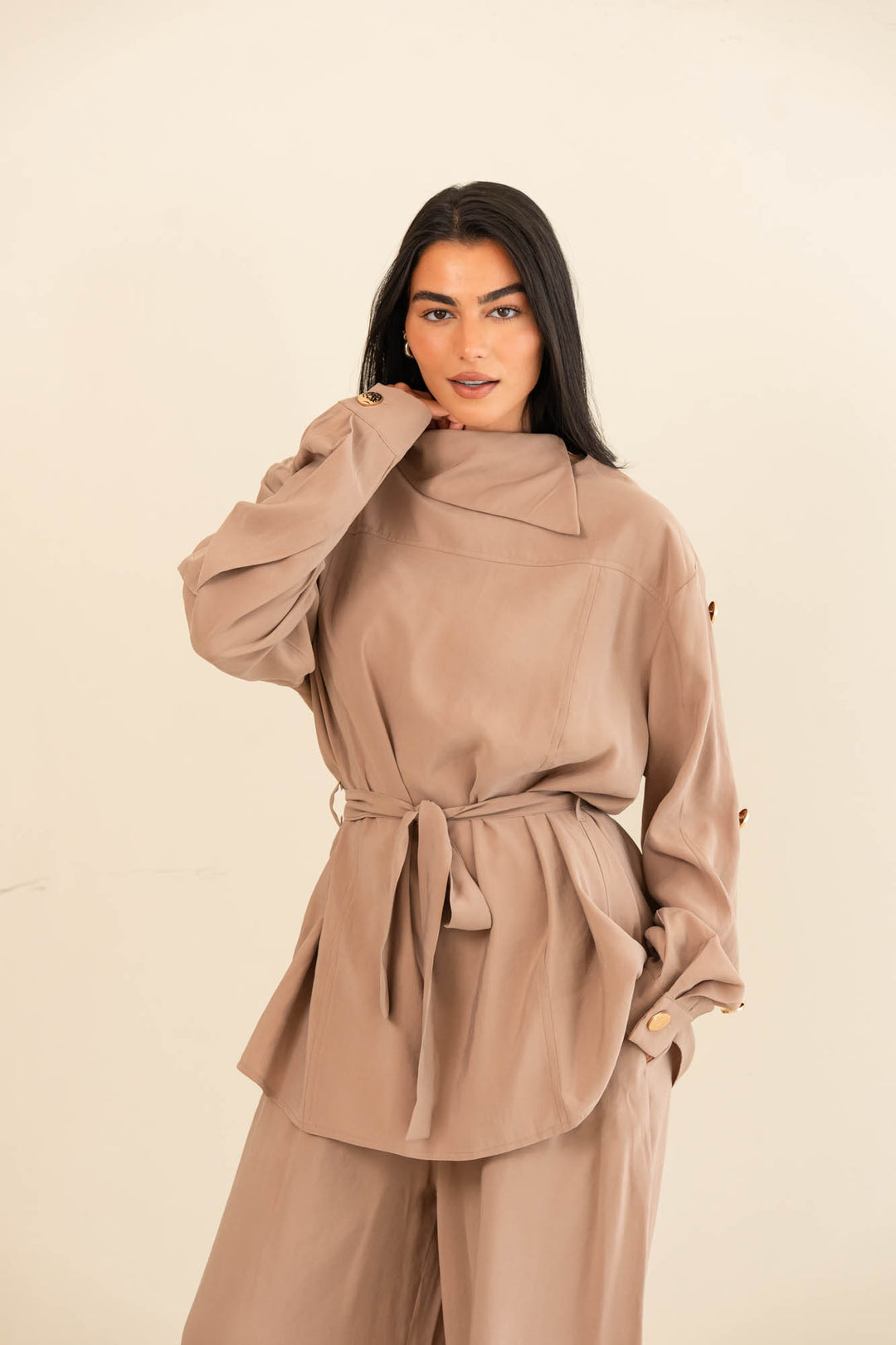 Button collar set- beige