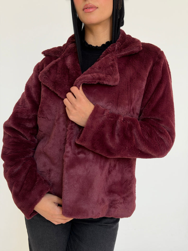 Fur cropped jacket- burgundy