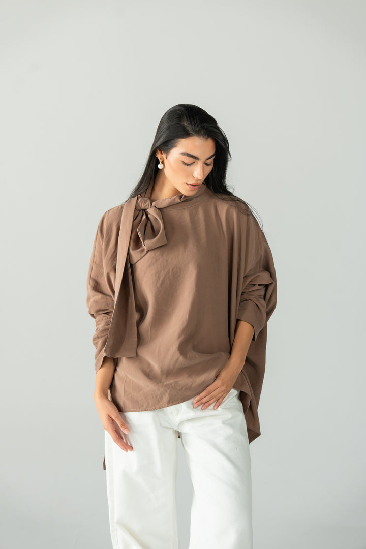 Scarf poncho top - cafe
