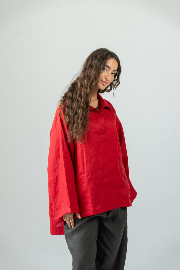 Cozy linen top - fiery red