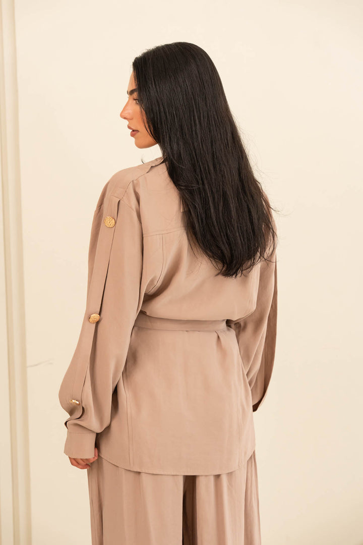 Button collar set- beige