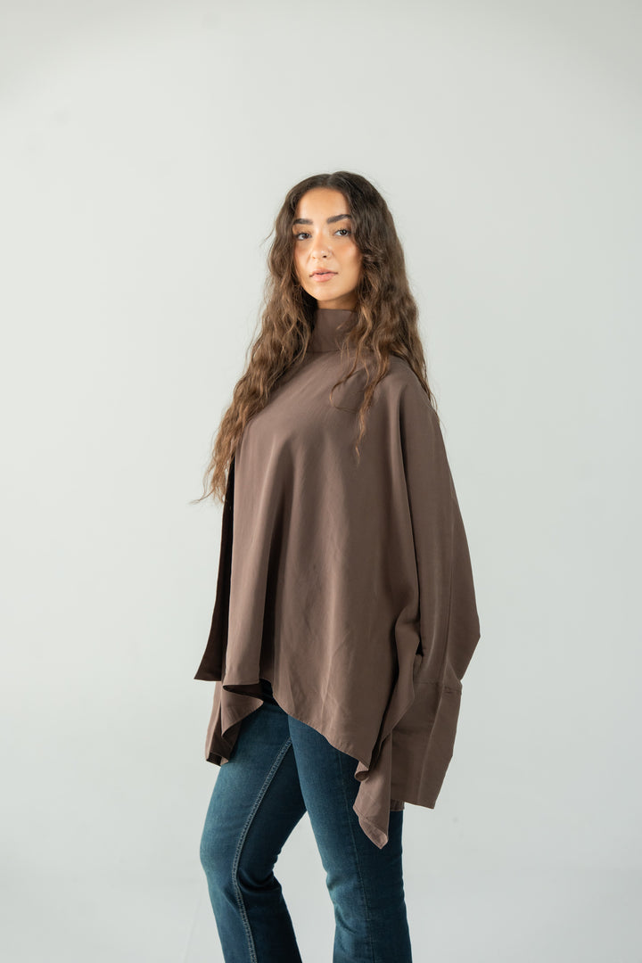 Scarf poncho top - brown