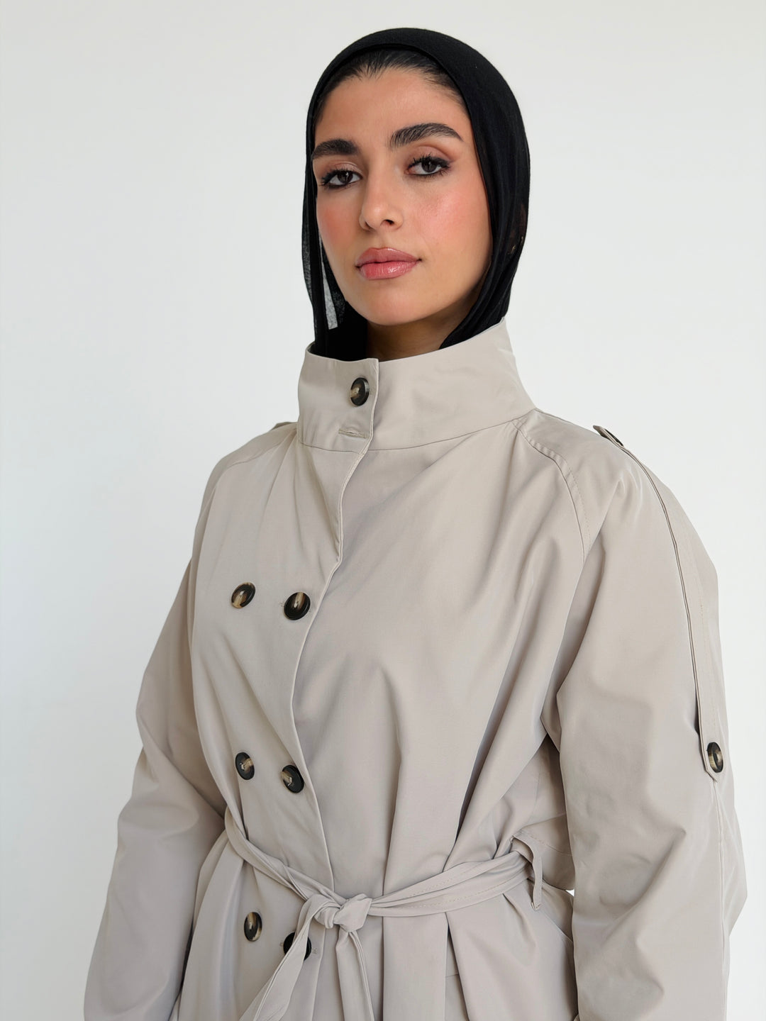 Gabardine Short trench coat- creme