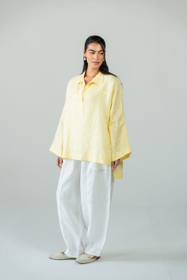 Cozy linen top - butter yellow