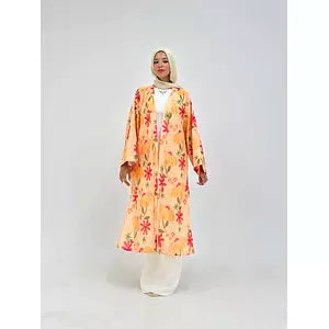 Linen printed kimono orange