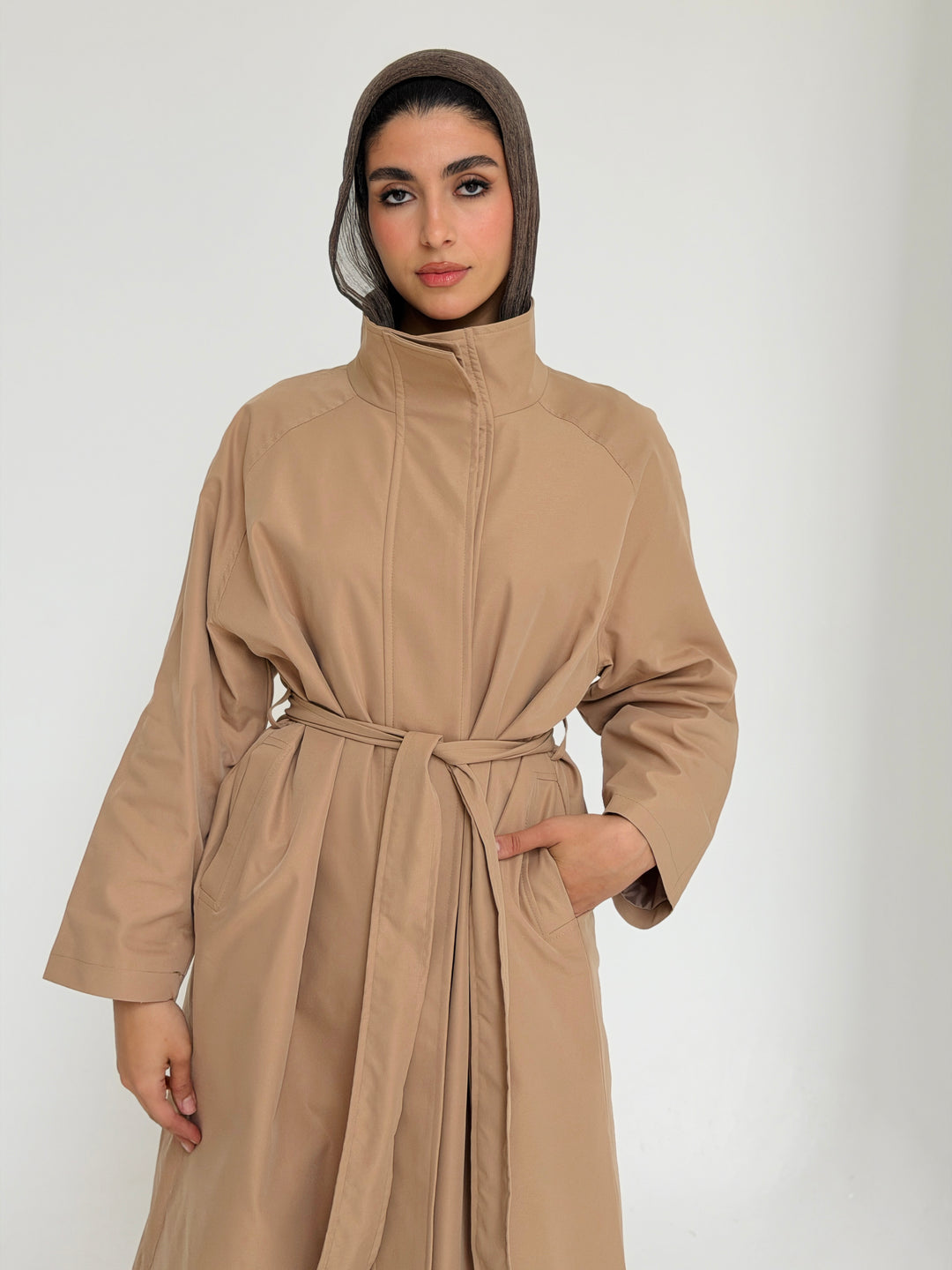 Gabardine long trench coat- beige