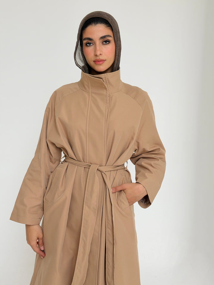 Gabardine long trench coat- beige