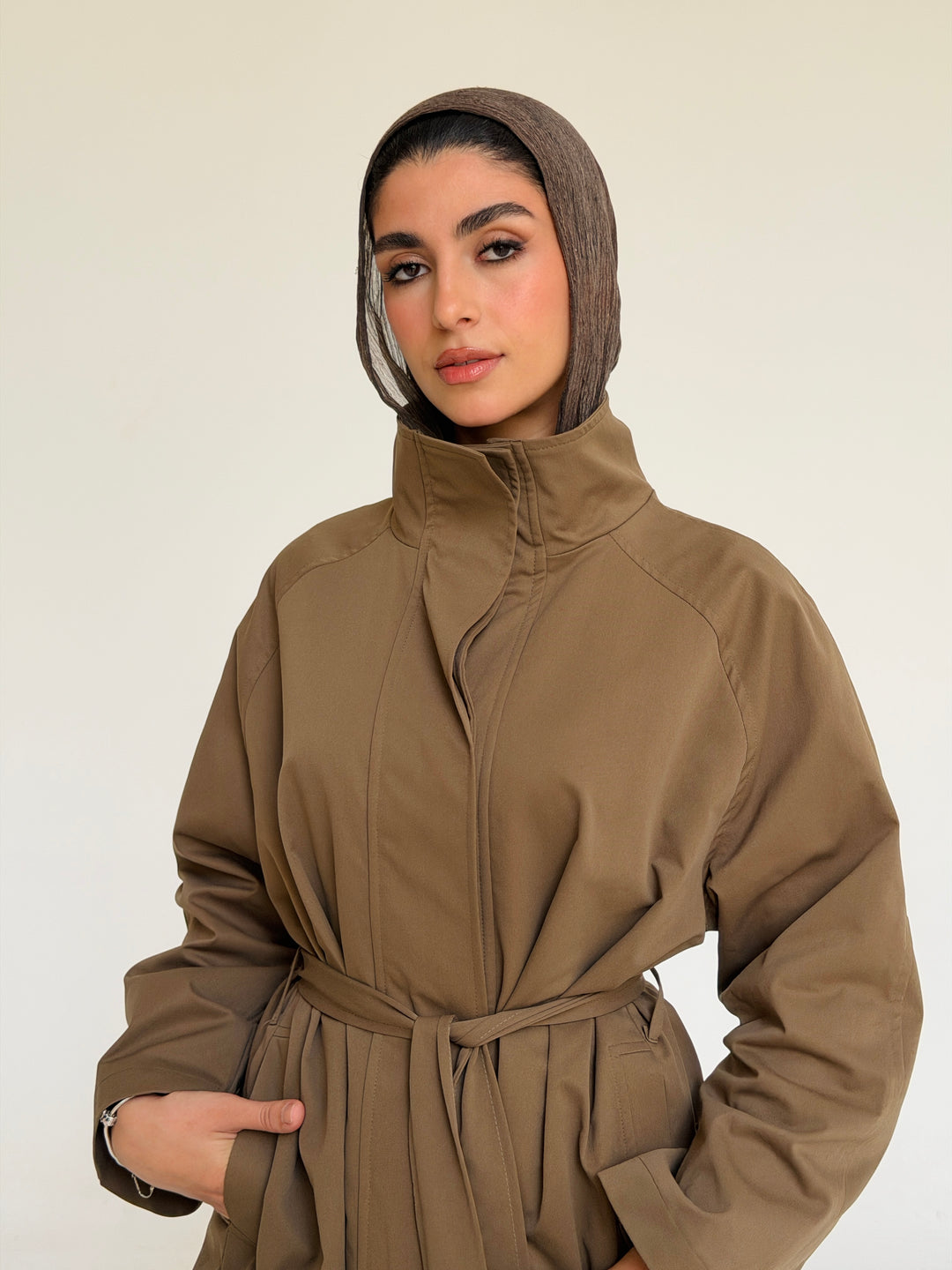 Gabardine long trench coat- olive