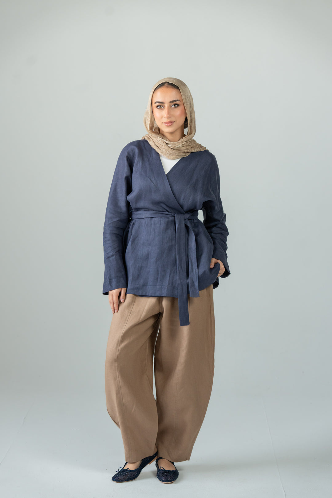 Wrapped linen shirt -indigo