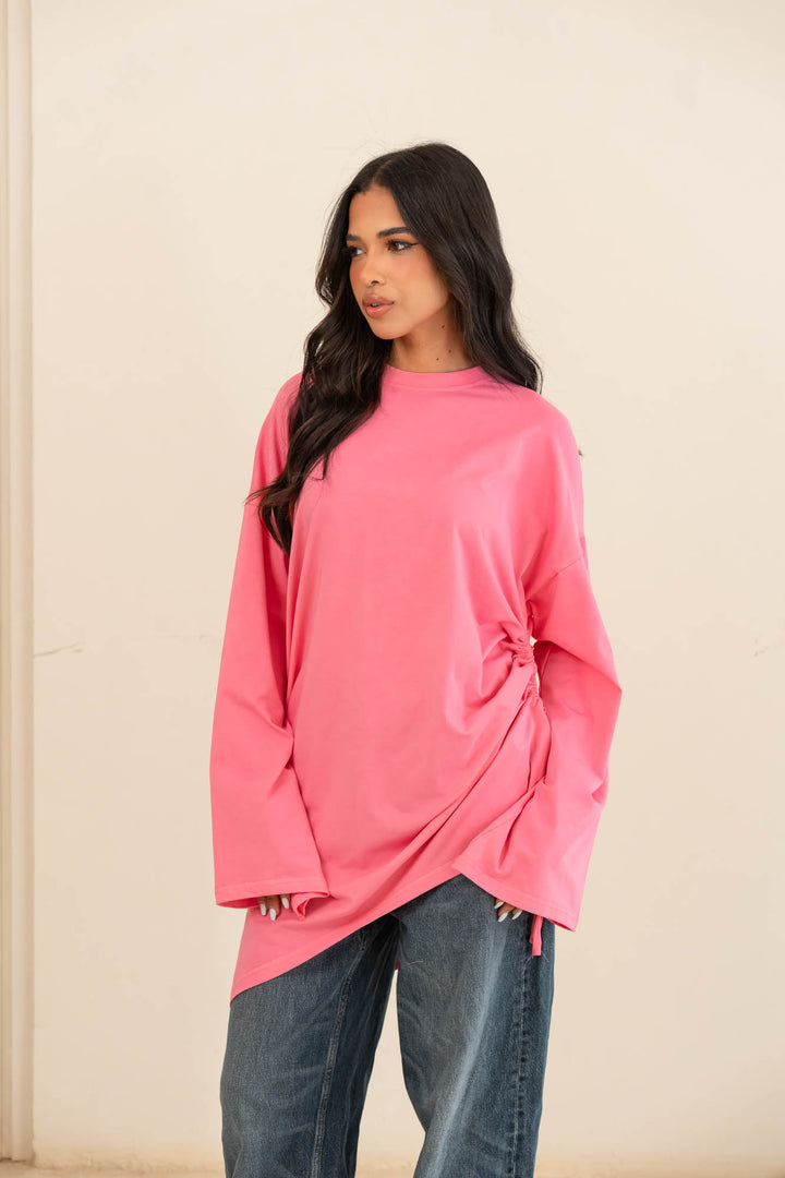 Tie cotton top- pink