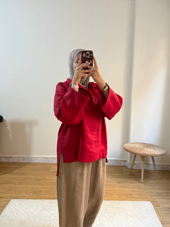 Cozy linen top- fiery red