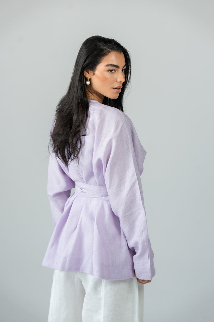 Wrapped linen shirt -lilac