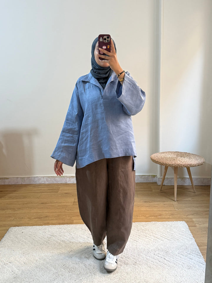 Cozy linen top- state blue