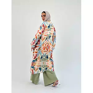 Linen printed kimono colored