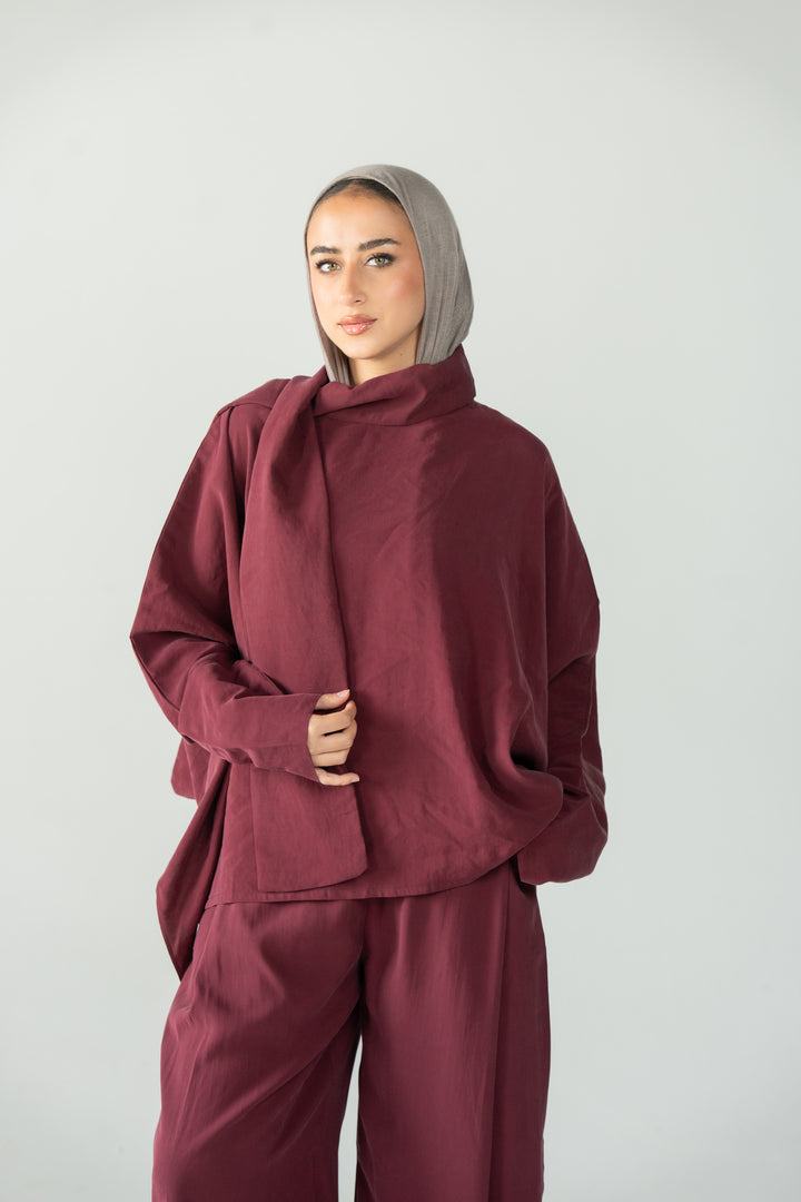 Scarf poncho top - Drak red