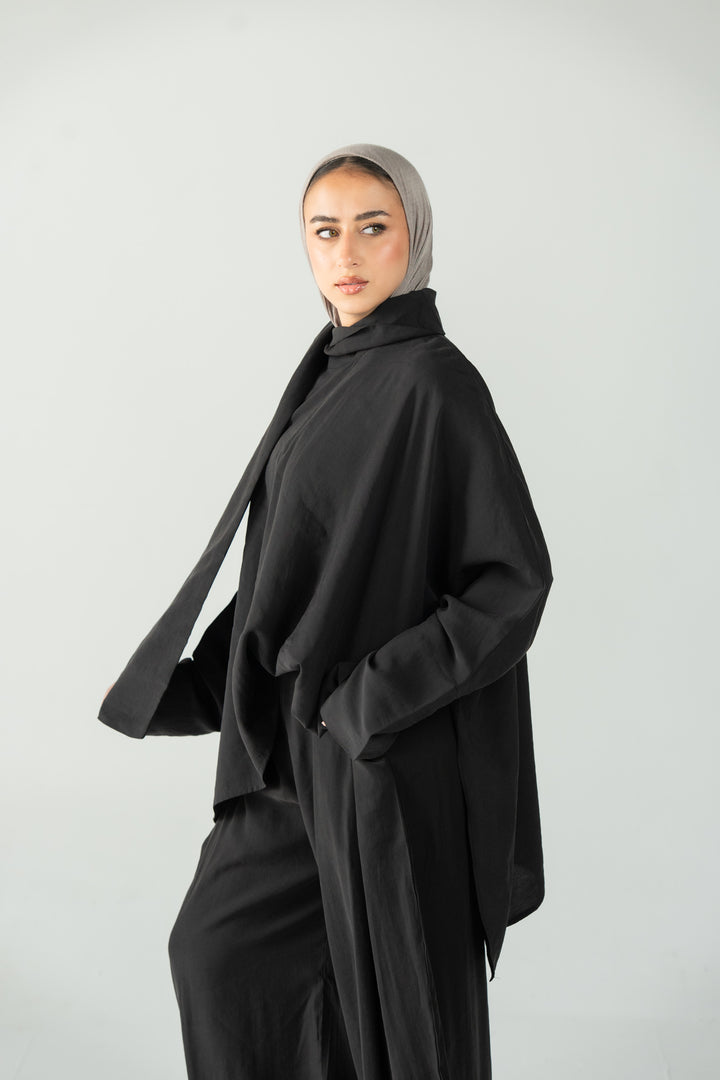 Scarf poncho top - black