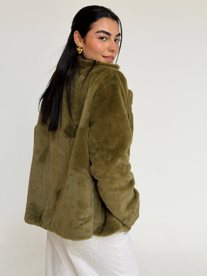Fur cropped jacket- olive