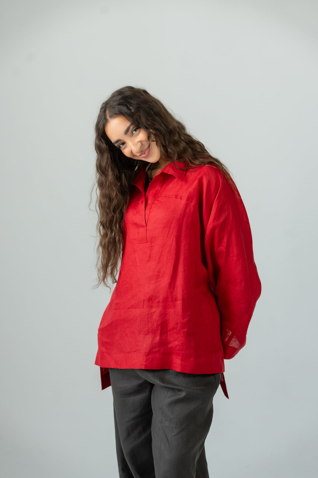 Cozy linen top - fiery red