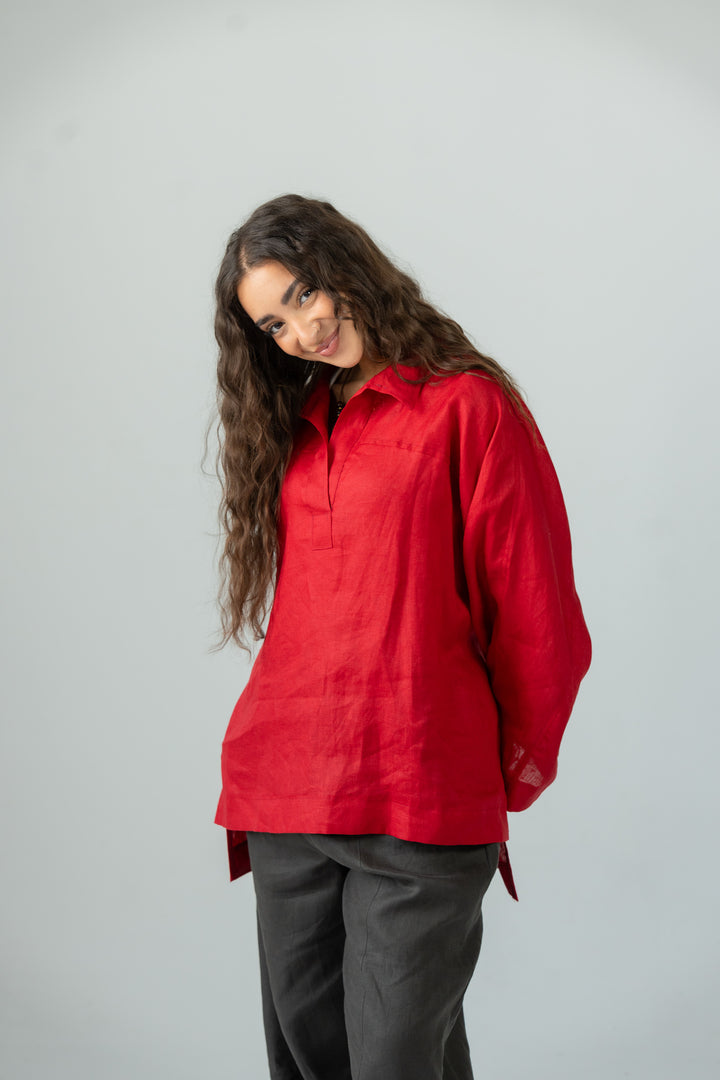 Cozy linen top - fiery red