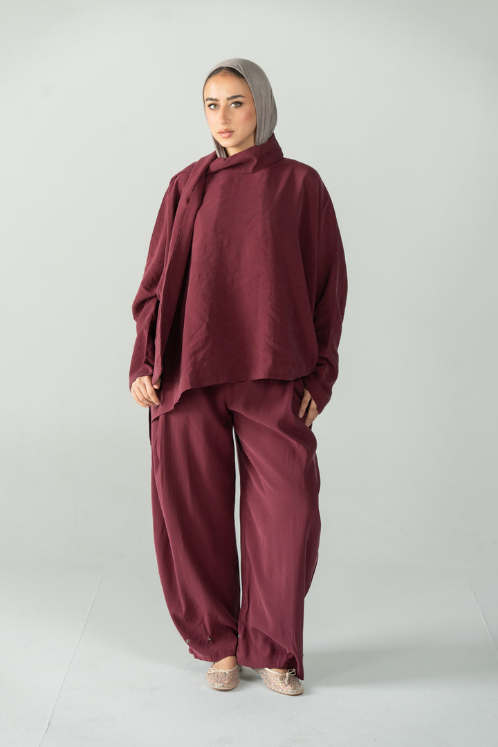 Scarf poncho top - Drak red