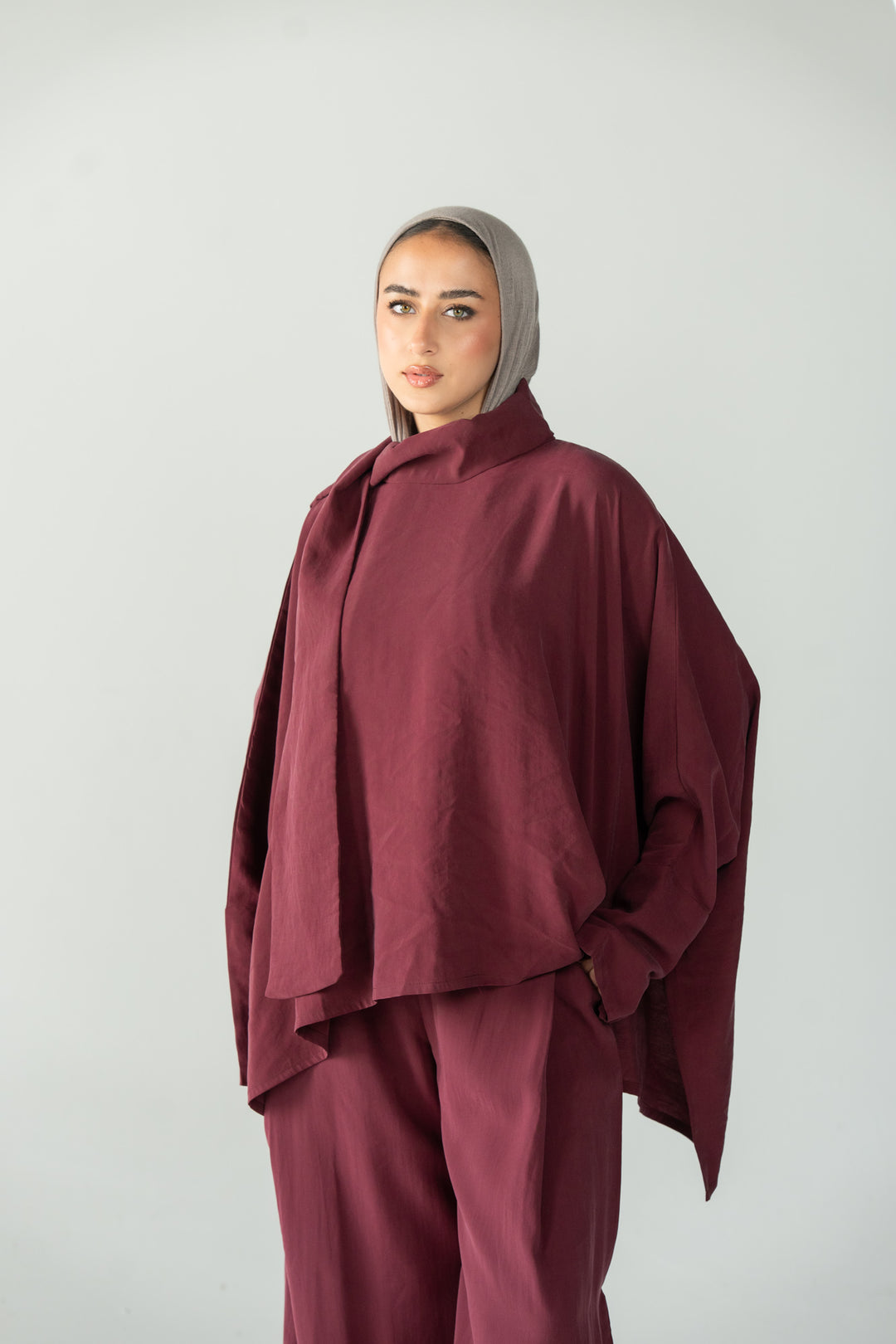 Scarf poncho top - Drak red