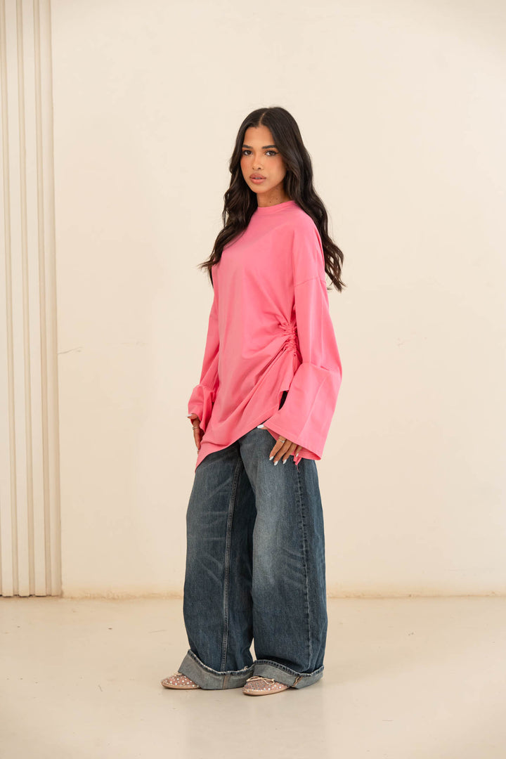 Tie cotton top- pink