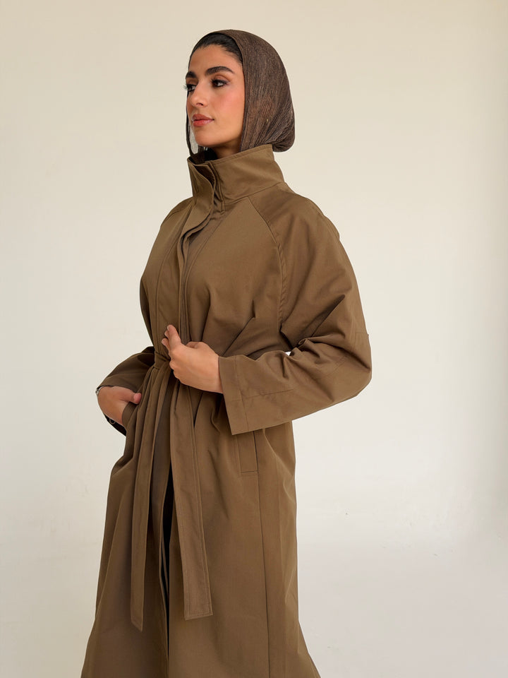 Gabardine long trench coat- olive
