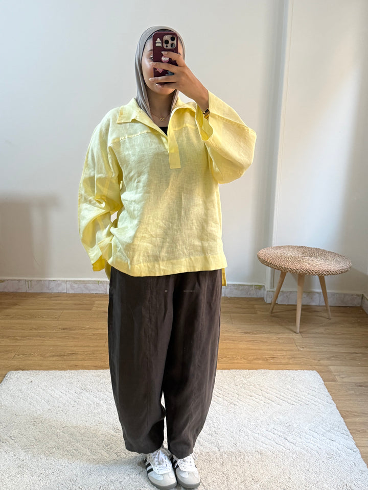 Cozy linen top- butter yellow