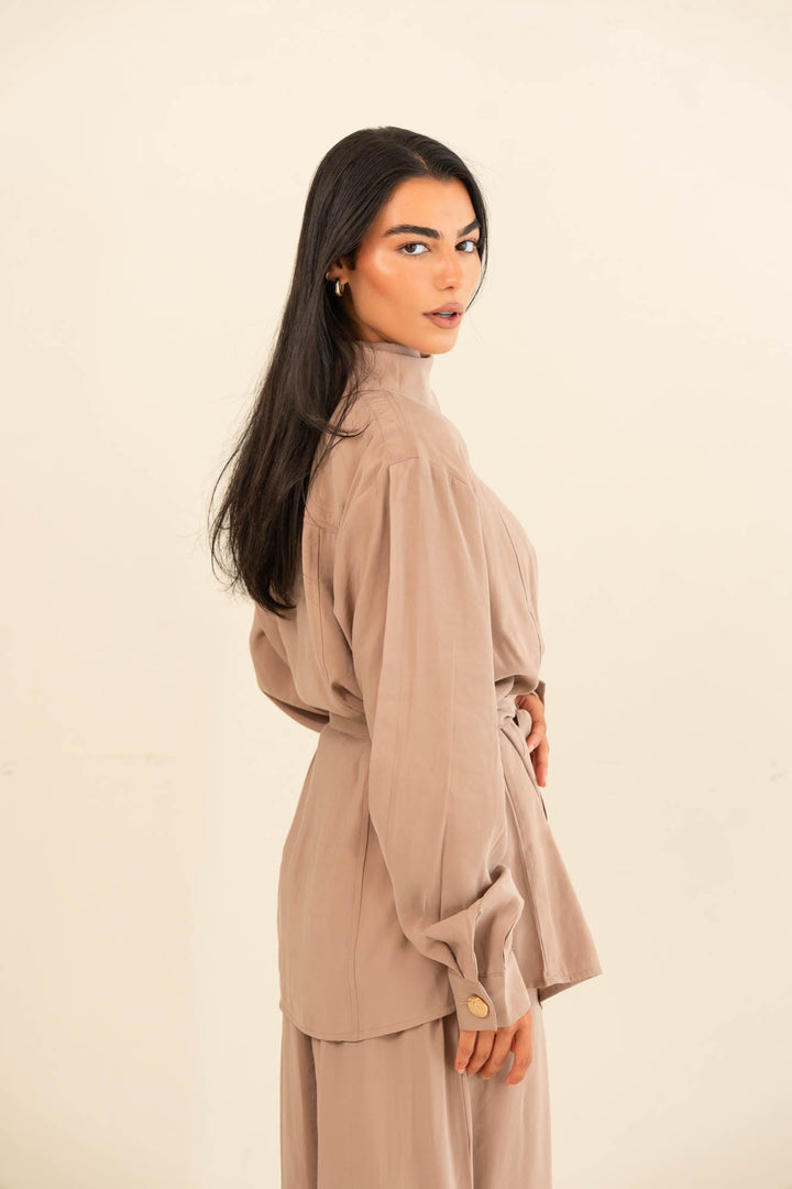 Button collar set- beige