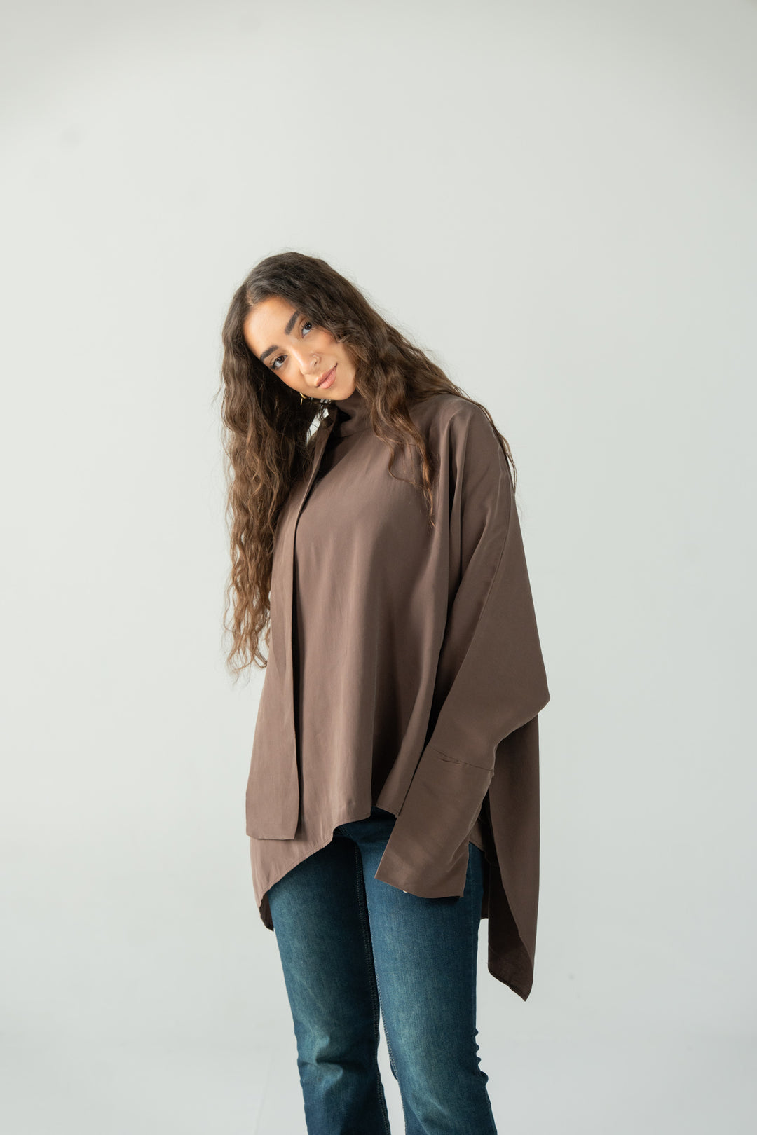 Scarf poncho top - brown