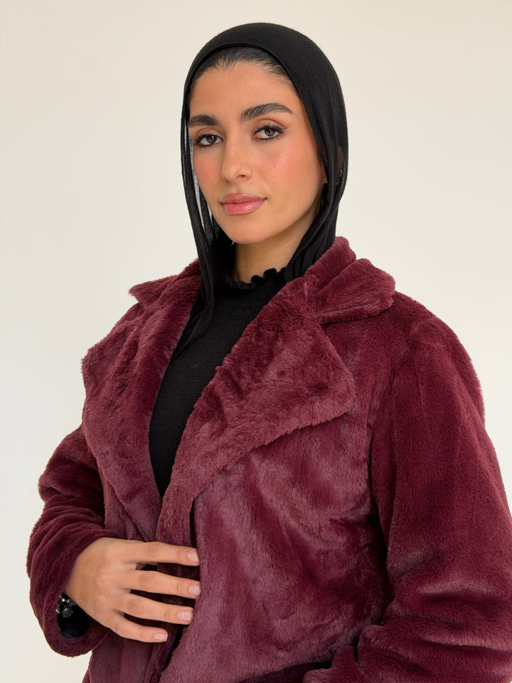 Fur cropped jacket- burgundy