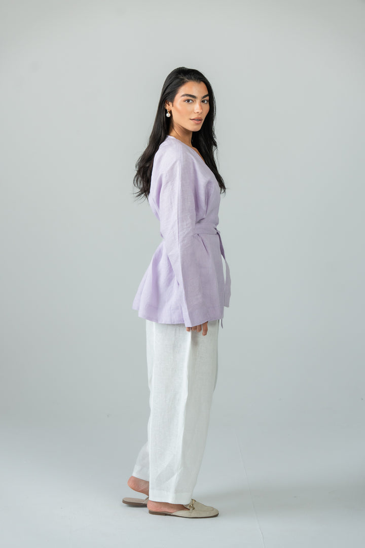 Wrapped linen shirt -lilac