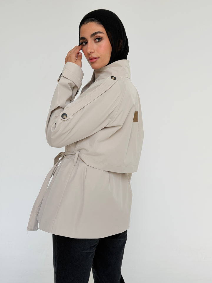 Gabardine Short trench coat- creme